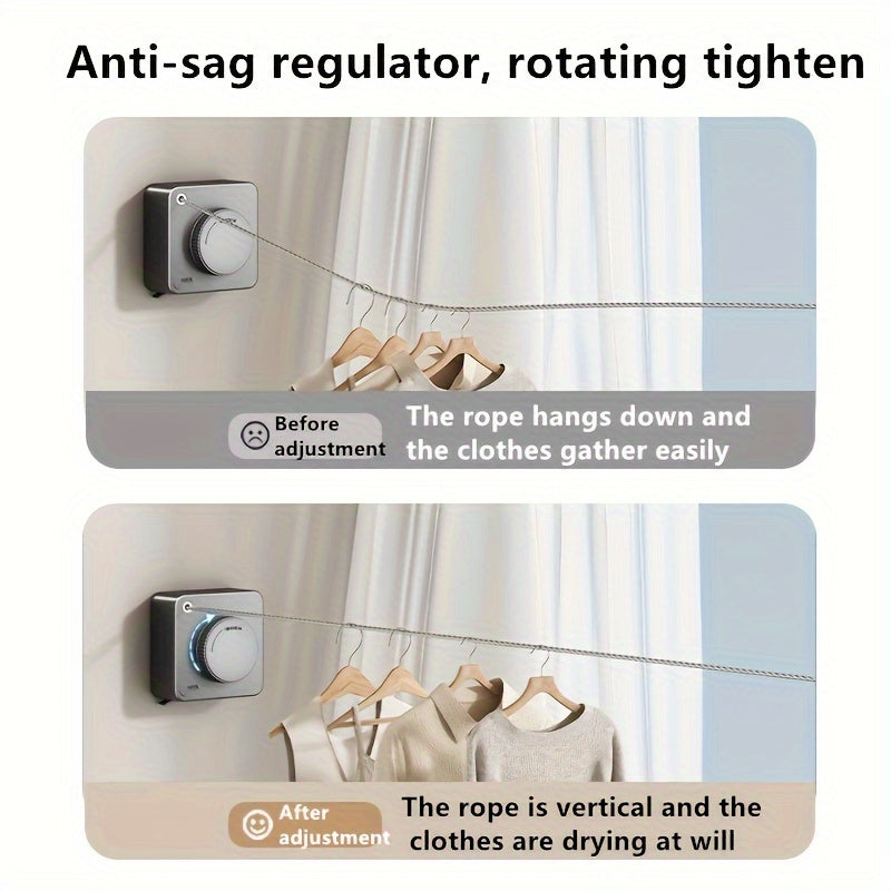 Heavy-Duty Retractable Clothesline, 4.75m Stainless Steel Rope TJR9H4S