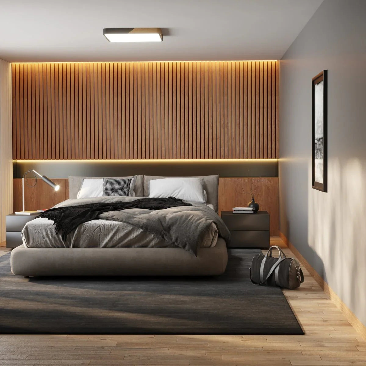 Slim LED Flush Ceiling Light | Wood | Vevon