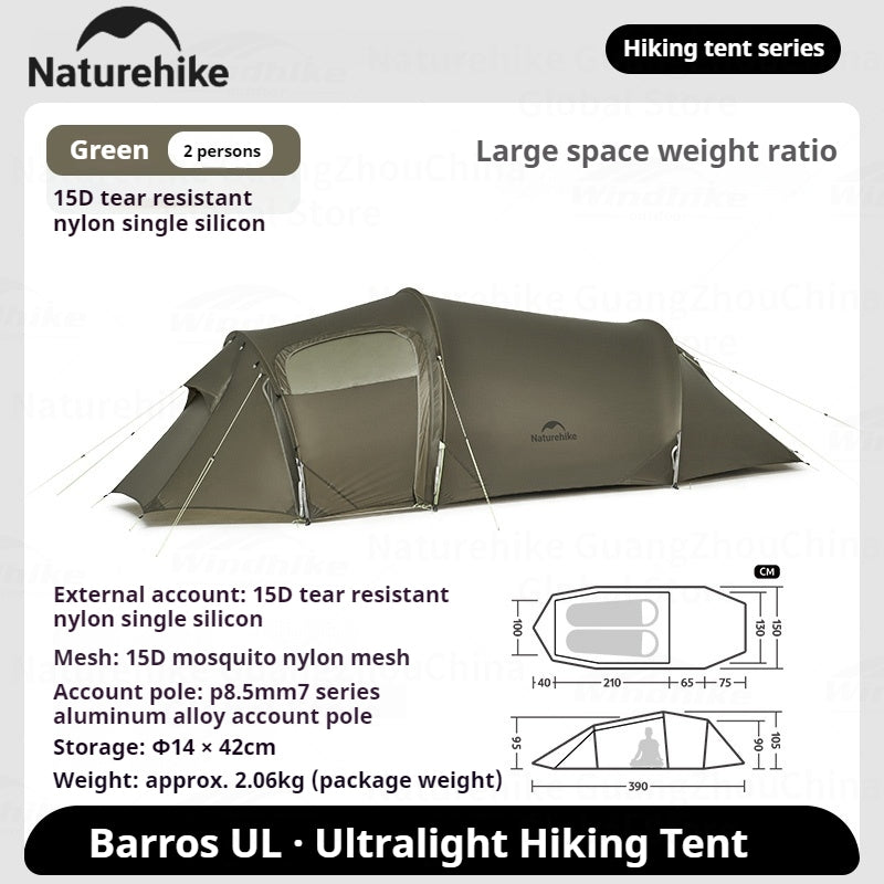 Naturehike OPALUS Series UL Tunnel Type Tent 2-3 Person 4 Season Large Ultralight Hiking Backpacking Outdoor Camping Waterproof 15D 20D Nylon Silicone Tear Resistant Material