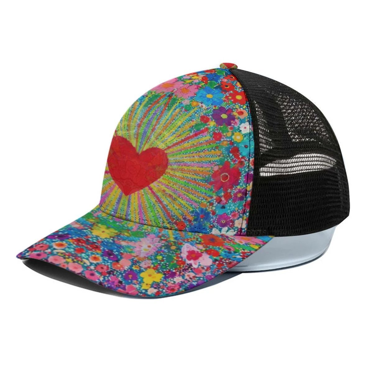 Maximalist AOP Trucker Hat | Bold All-Over Print Snapback with Black Half-Mesh for Festival & Street Style