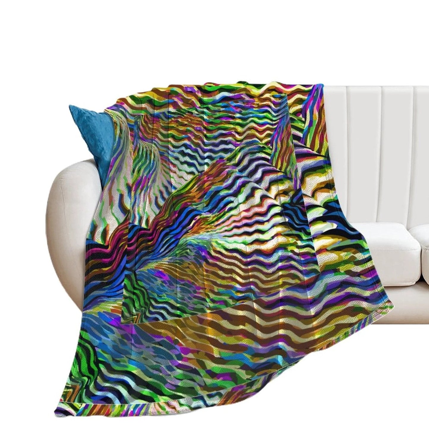 Lightning Complex AOP Flannel Fleece Blanket 40"×50" | Psychedelic Ribbon-Wave Maximalist Throw (250gsm)