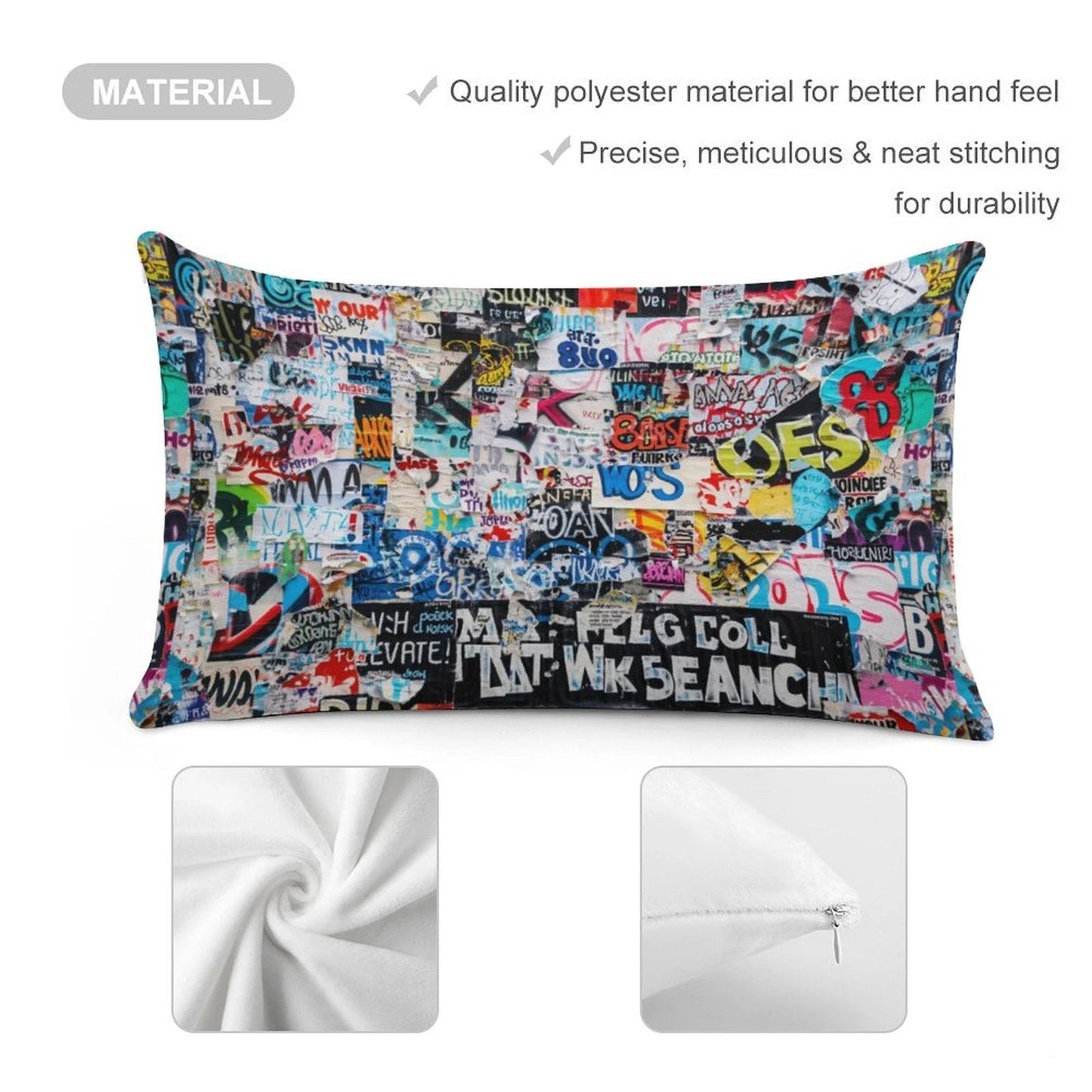 Graffiti Collage Long Pillowcase — Ultra-Soft Street Art AOP Body Pillow Cover, Dopamine Decor