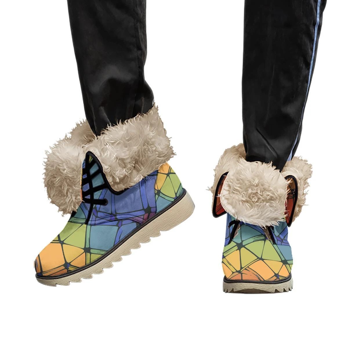 Charismatic Camo Plush Boots for Urban Maximalists — Bold Abstract Print Men's Winter Shoes, Non-Slip Rubber Sole, Warm Tactical Statement Footwear