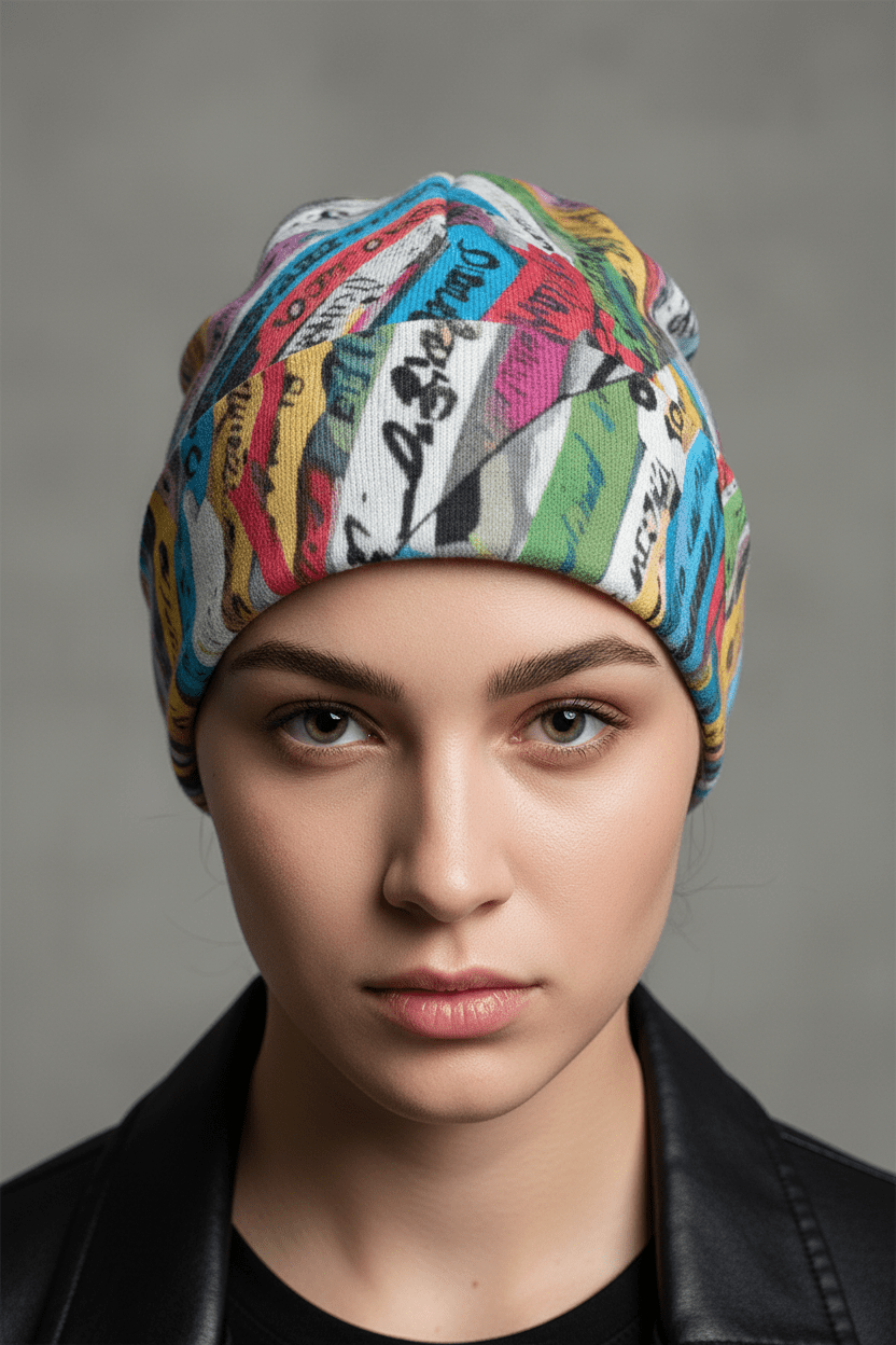 Digital Drip AOP Beanie — Abstract Camo Double-Sided Knit Cap