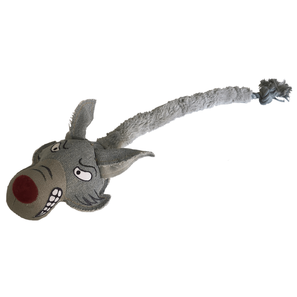 Dogline 22" Safari Wolf Animal Toy with Embedded Ball & Rope