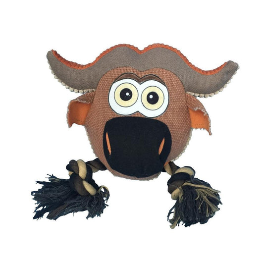 Dogline 8" Safari Cow Animal Toy with Ropes