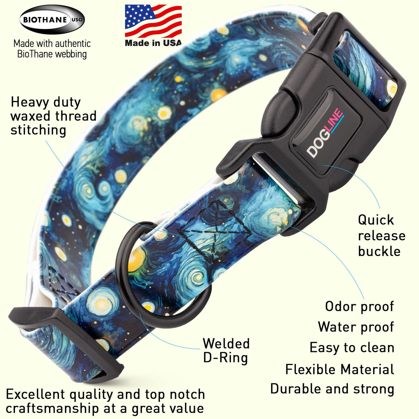 Dogline Biothane Full Color Design Printed Dog Collar with Quick Release Buckle