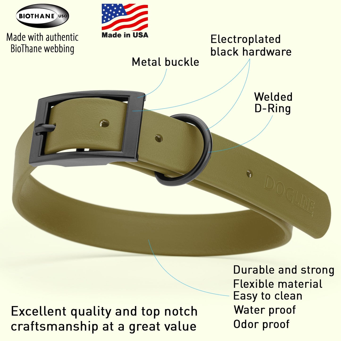Dogline Biothane Waterproof Collar - Large (18 to 22 inches)