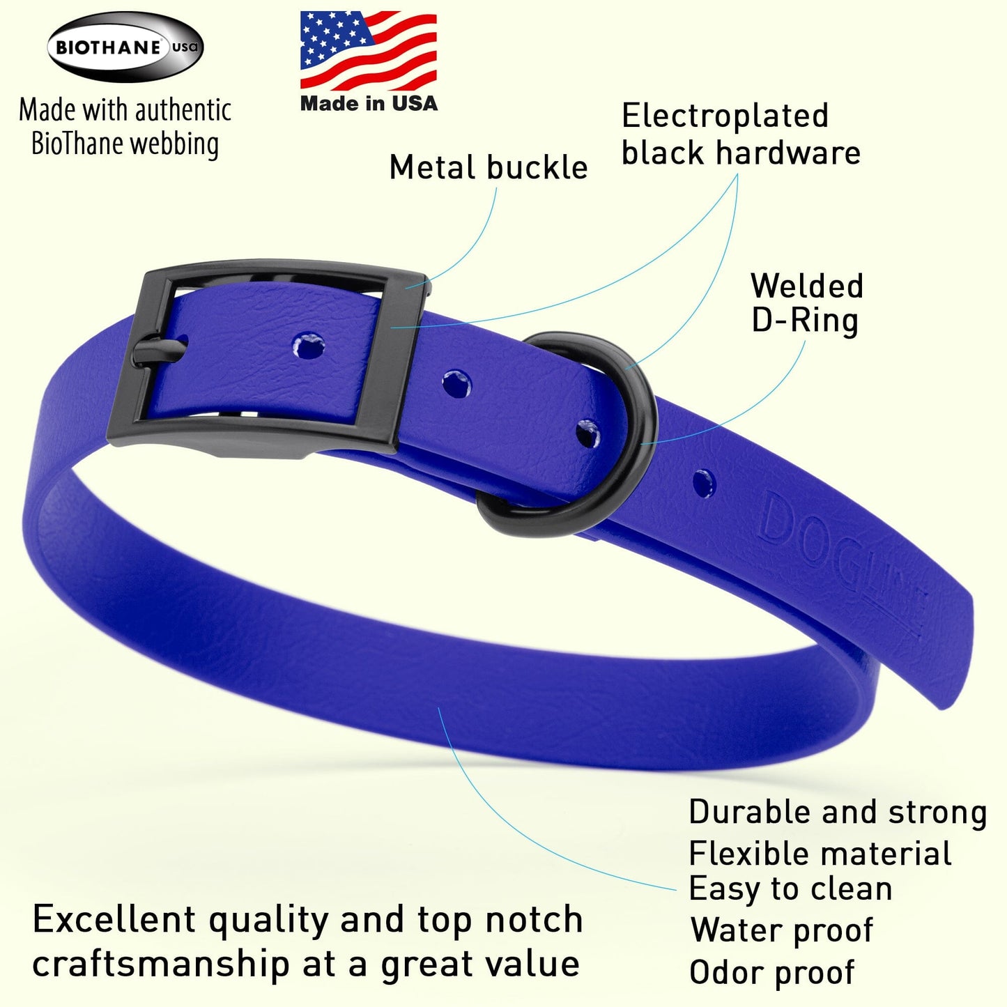 Dogline Biothane Waterproof Collar - Medium (15 to 18 inches)