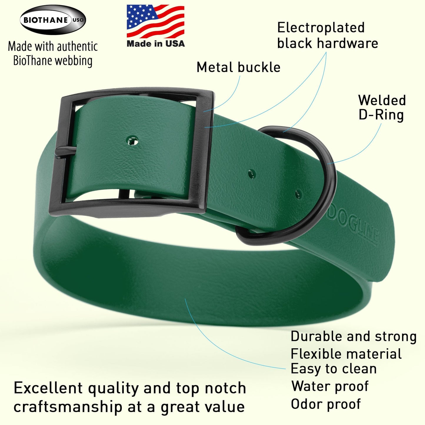 Dogline Biothane Waterproof Collar - Wide - Large (16 to 20 inches)