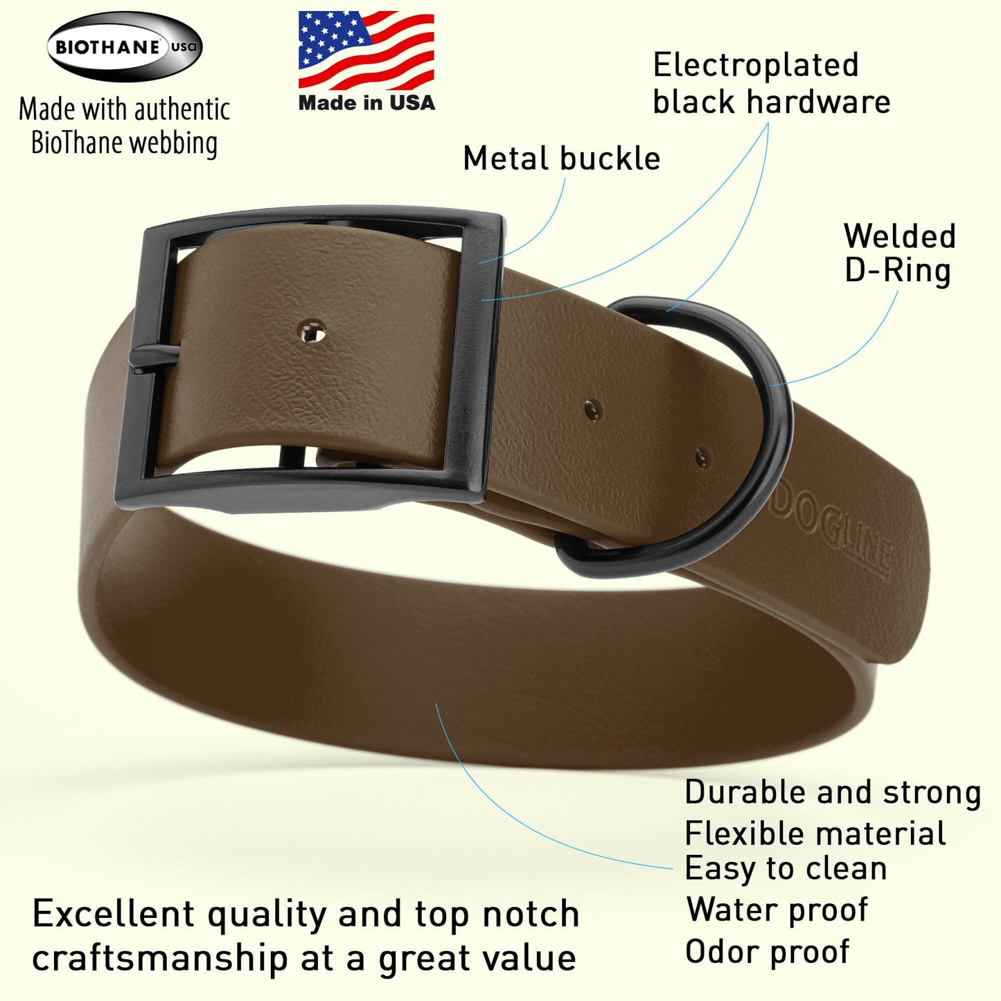 Dogline Biothane Waterproof Collar - Wide - X-Large (20 to 24 inches)