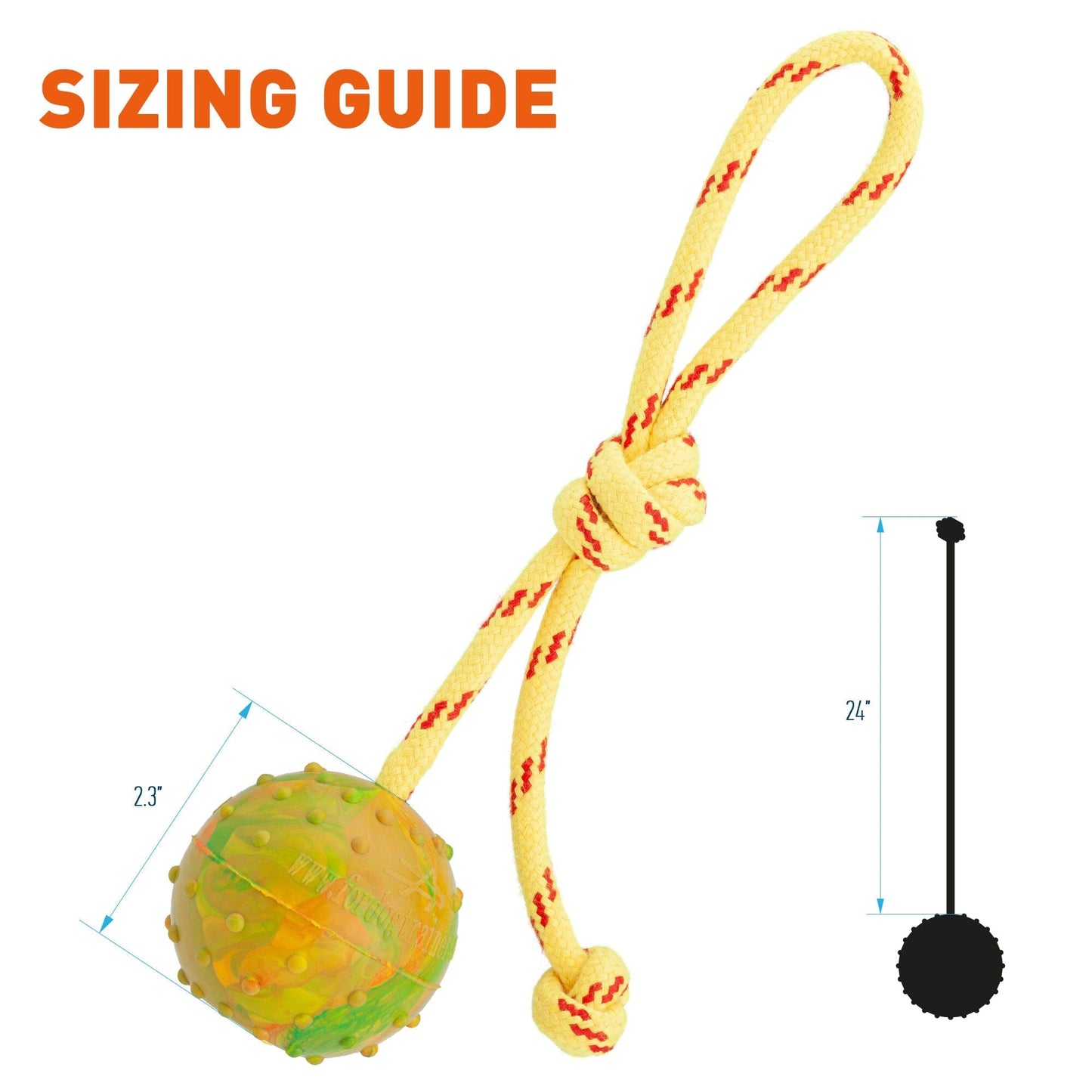 Dogline FDT Rubber Dog Ball on Rope, Medium - Diameter 2.3" (6 cm)
