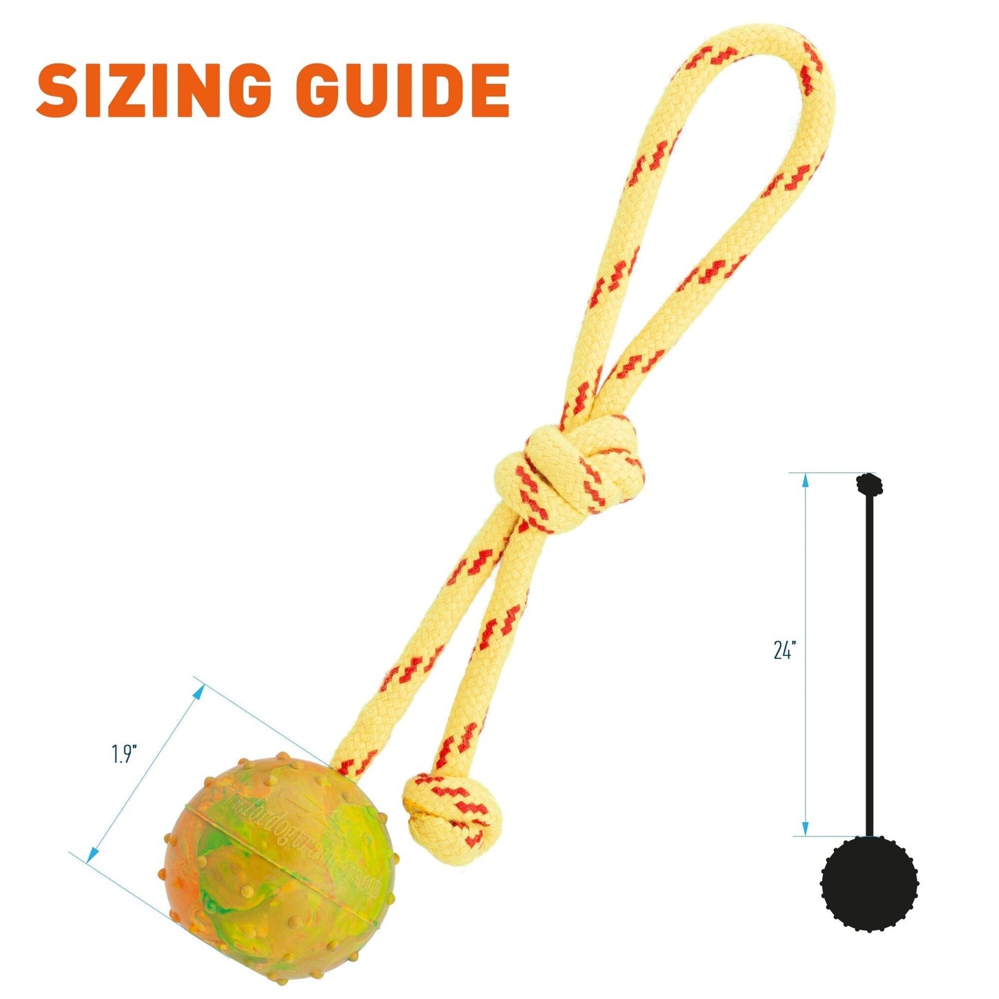 Dogline FDT Rubber Dog Ball on Rope, Small - Diameter 2" (5 cm)