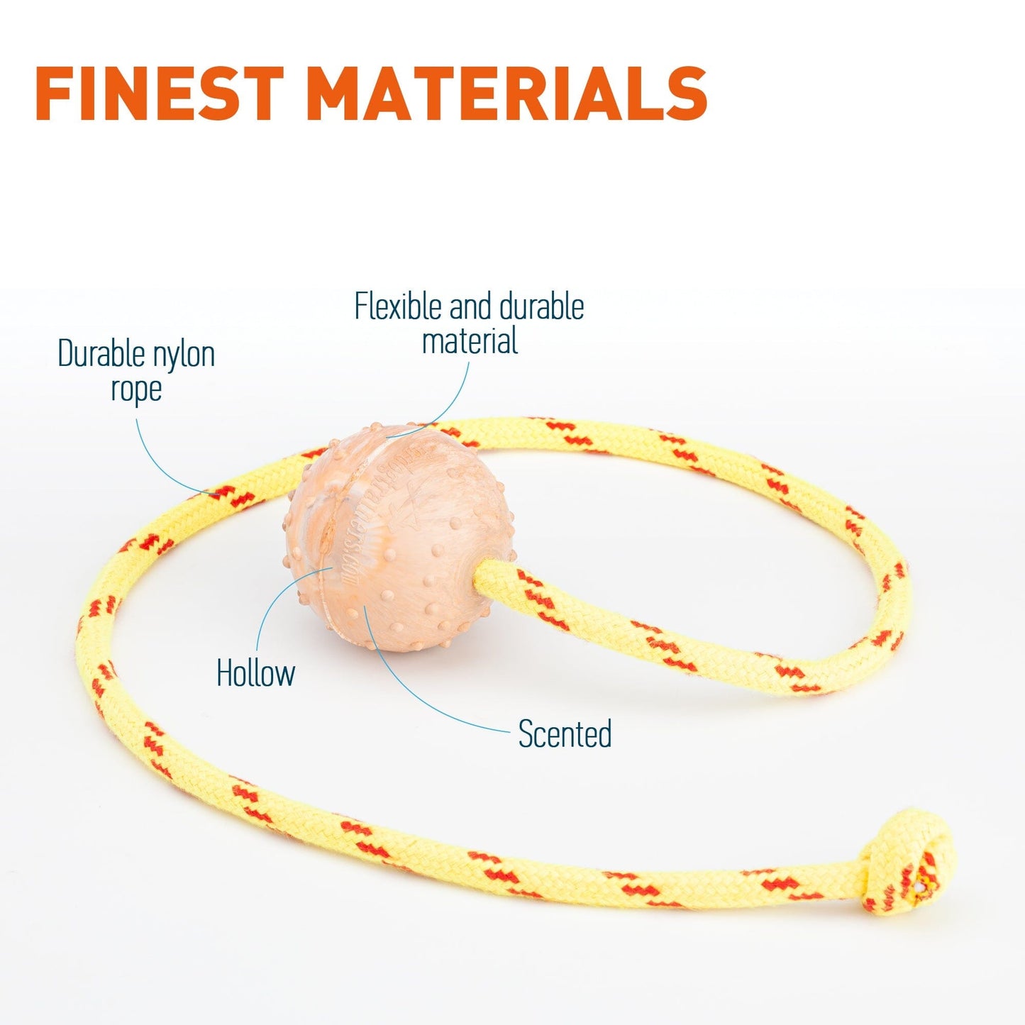 Dogline FDT Rubber Dog Ball on Rope, Small - Diameter 2" (5 cm)