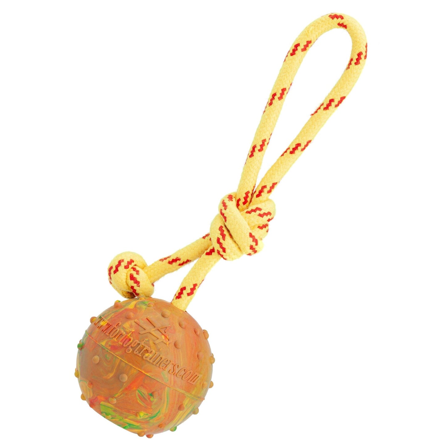 Dogline FDT Solid Rubber Dog Ball on Rope, Large - Diameter 2.75" (7 cm)