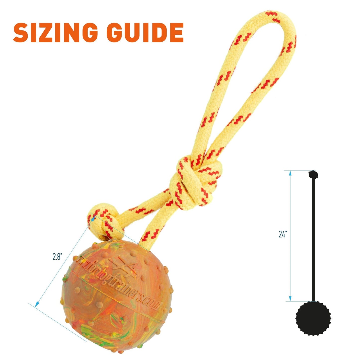 Dogline FDT Solid Rubber Dog Ball on Rope, Large - Diameter 2.75" (7 cm)