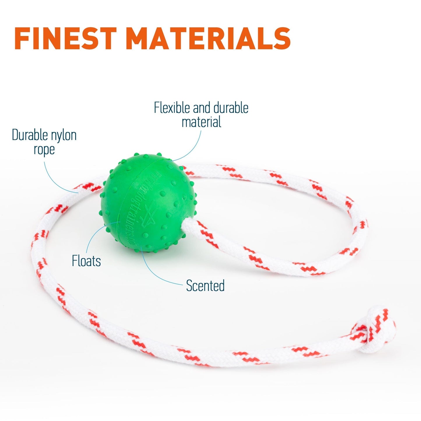 Dogline FDT Solid Rubber Dog Ball - Water Toy with Rope