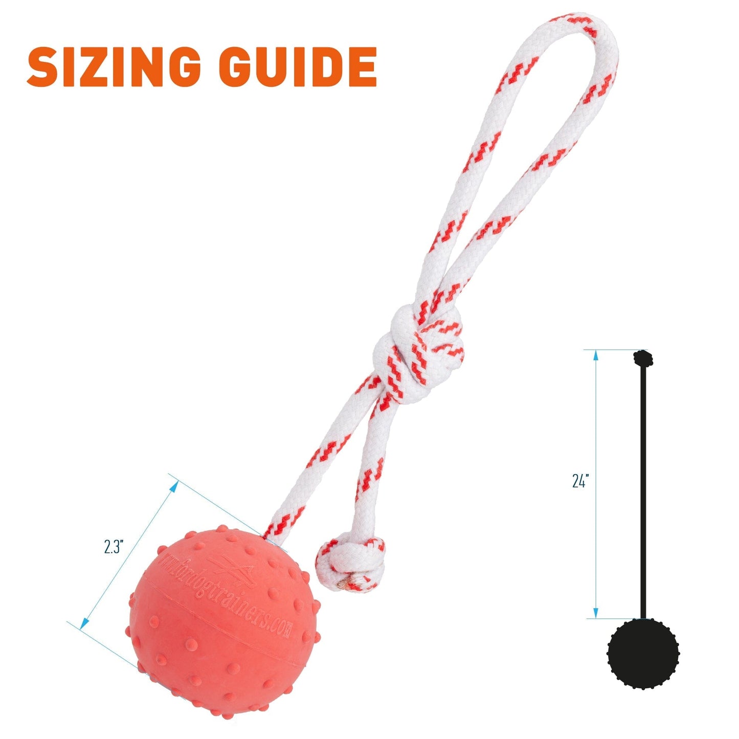 Dogline FDT Solid Rubber Dog Ball - Water Toy with Rope