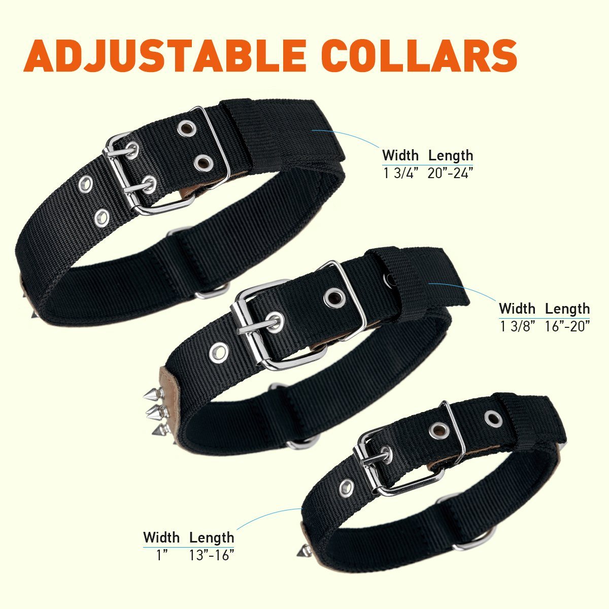 Dogline Leather + Nylon Spike Collar