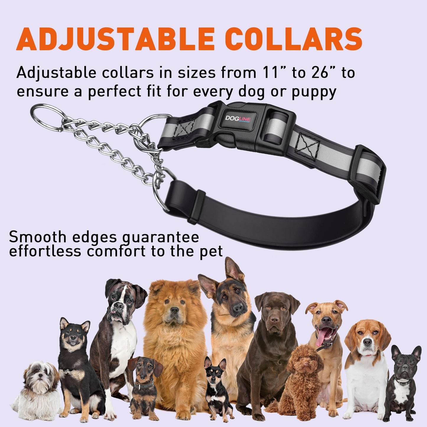 Dogline Reflective Biothane Martingale Collar with Quick Release Buckle