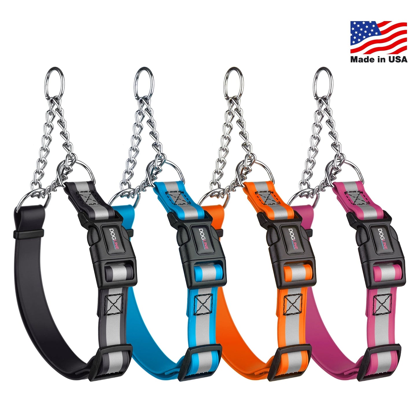 Dogline Reflective Biothane Martingale Collar with Quick Release Buckle
