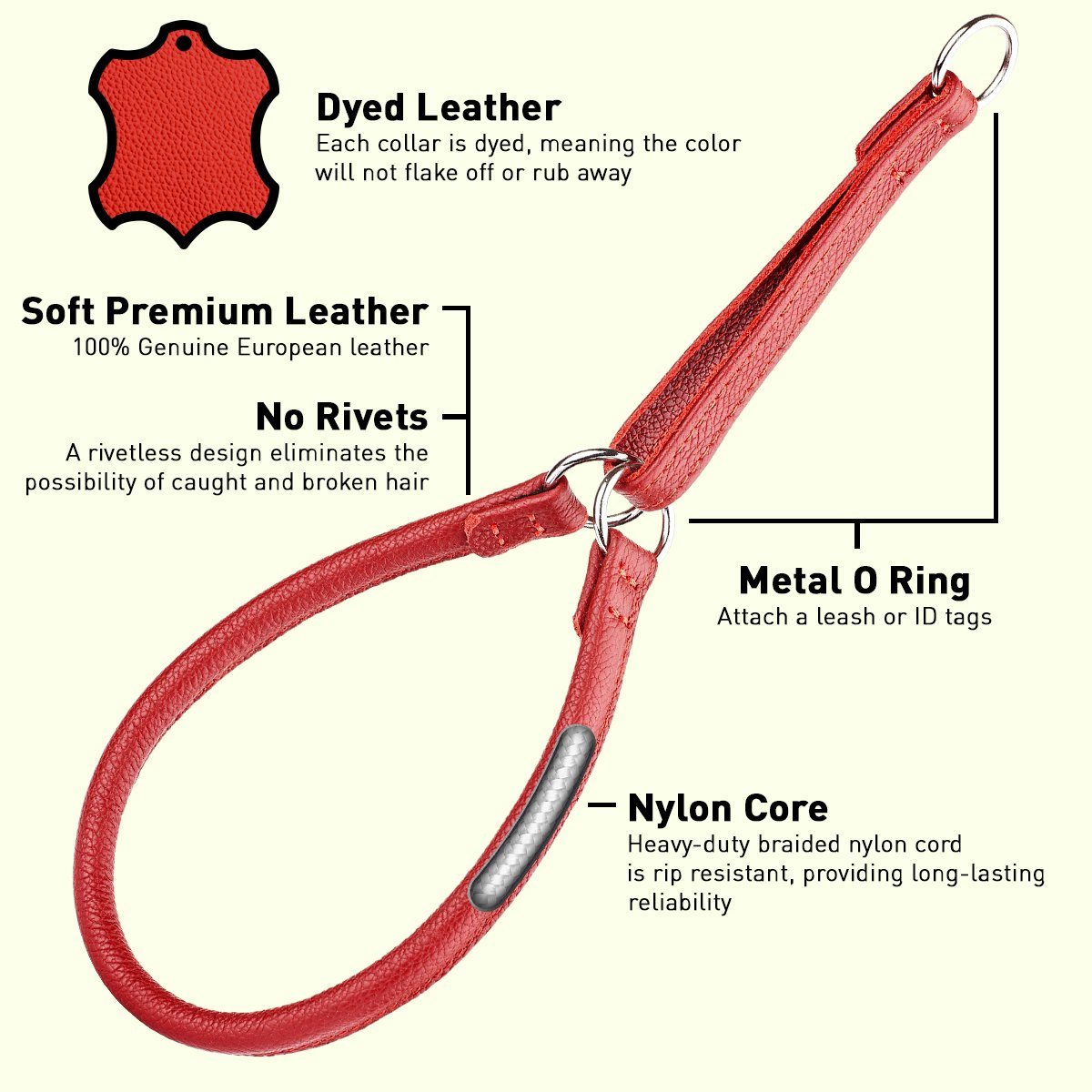 Dogline Soft Leather Round Martingale Collar