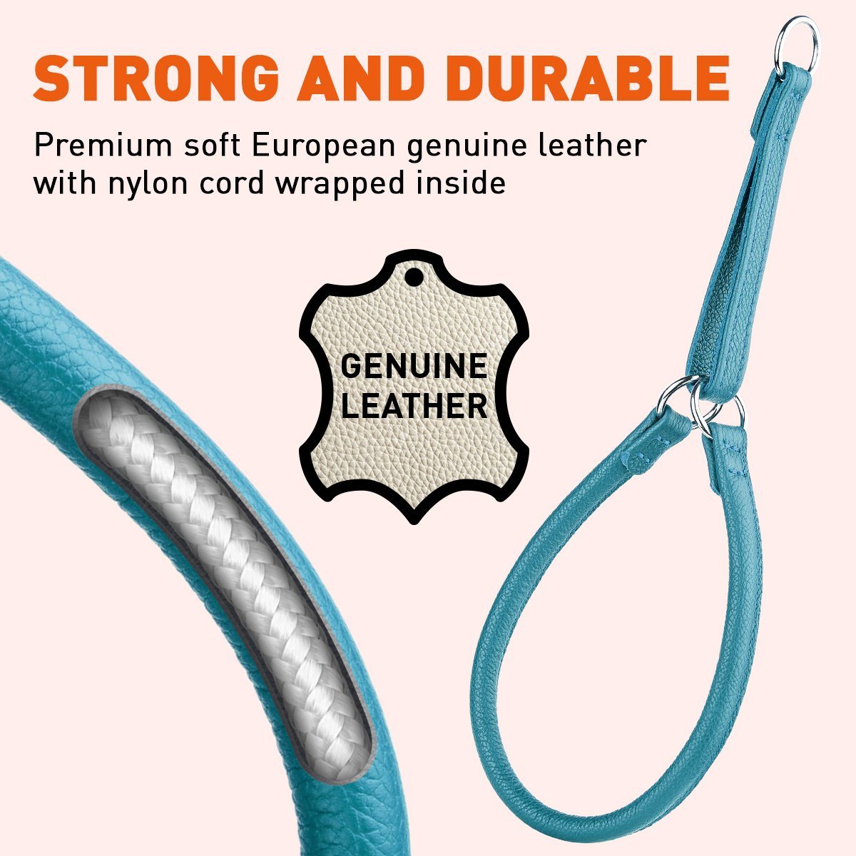 Dogline Soft Leather Round Martingale Collar