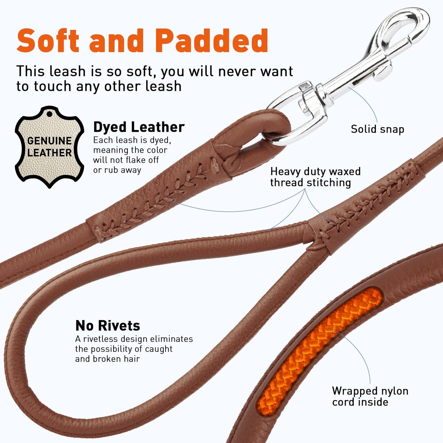 Dogline Soft Leather Round Traffic Lead