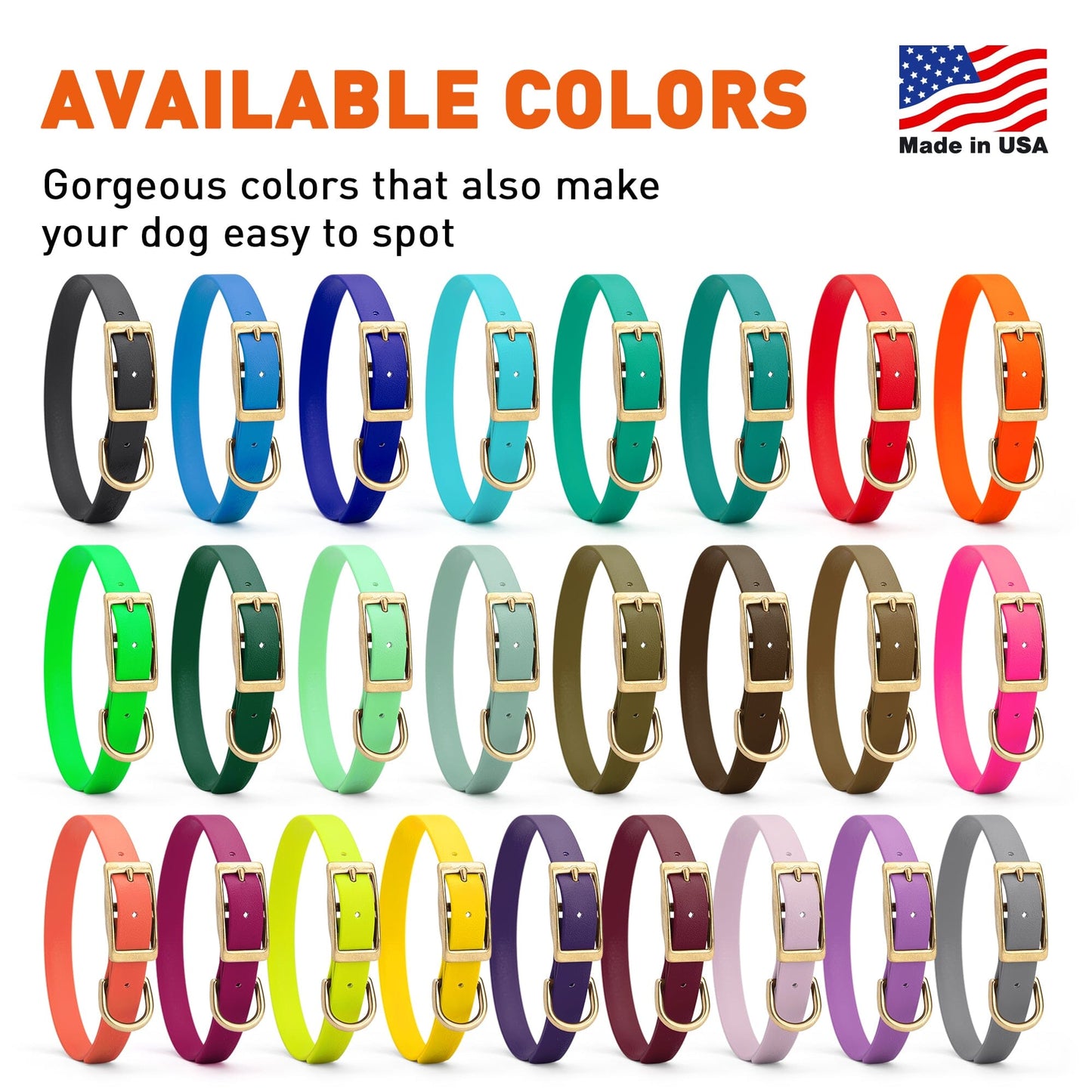 Dogline Viper Biothane Waterproof Dog Collar - Brass Hardware - Size M (15" - 18")