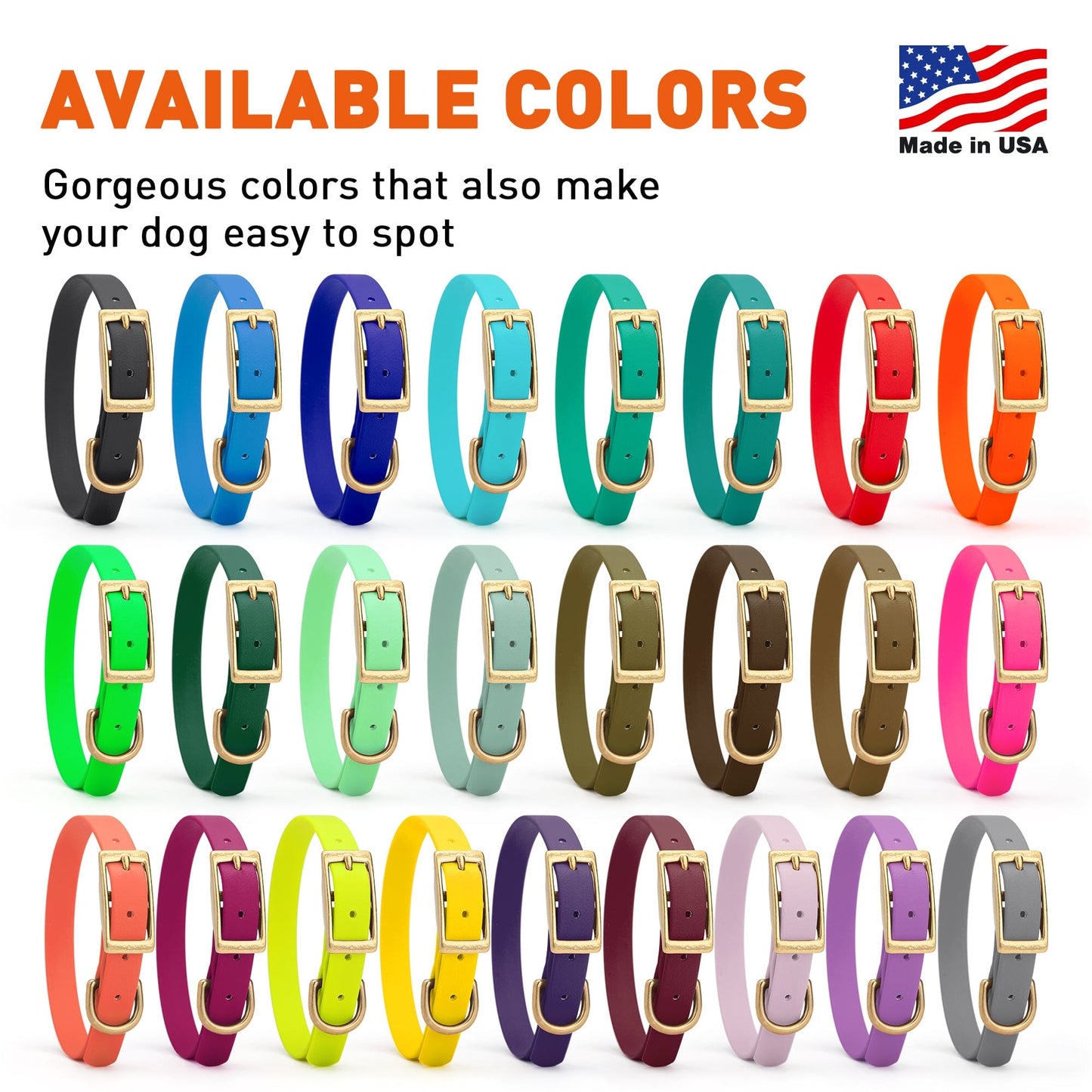 Dogline Viper Biothane Waterproof Dog Collar - Brass Hardware - Size S (12" - 15")