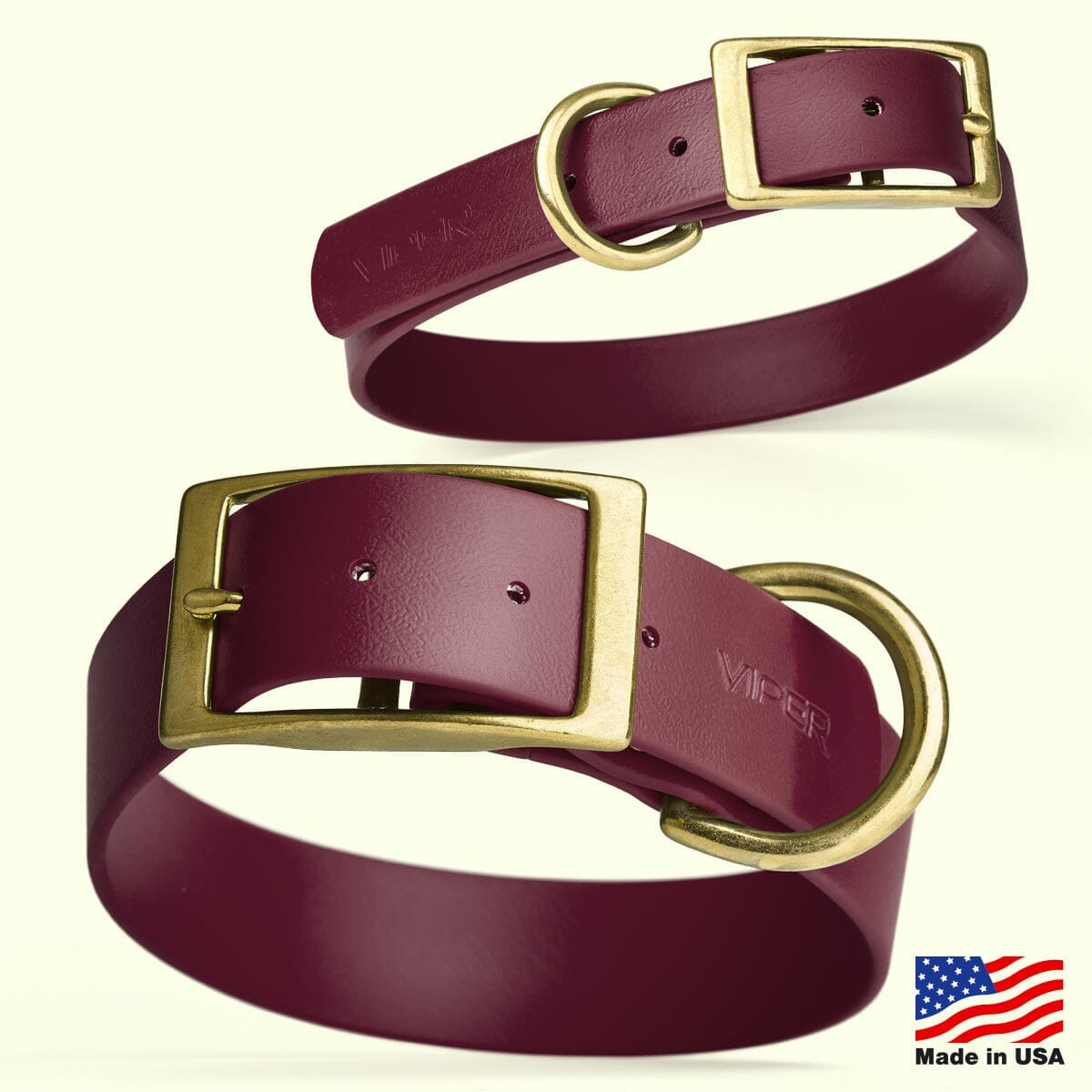 Dogline Viper Biothane Waterproof Dog Collar - Brass Hardware - Size S (12" - 15")