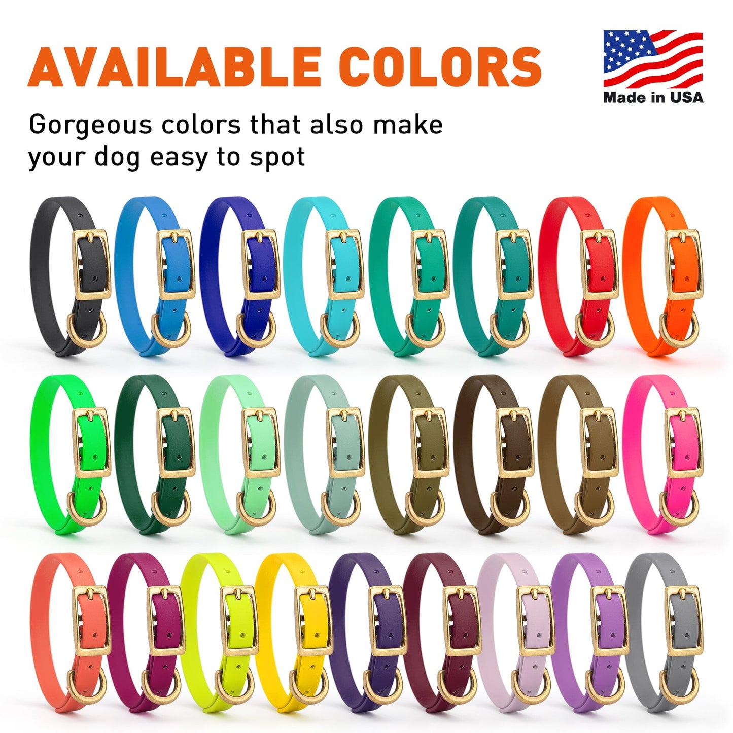 Dogline Viper Biothane Waterproof Dog Collar - Brass Hardware - Size XS (9" - 12")