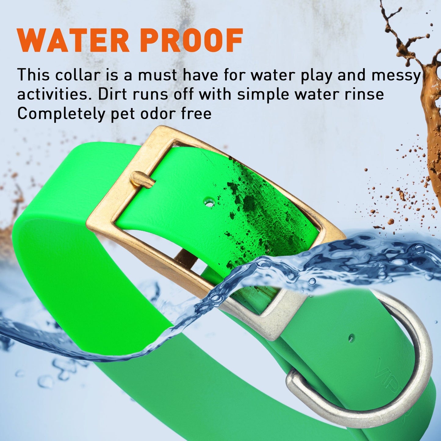 Dogline Viper Biothane Waterproof Dog Collar - Brass Hardware - Wide - Size L (16" - 20")