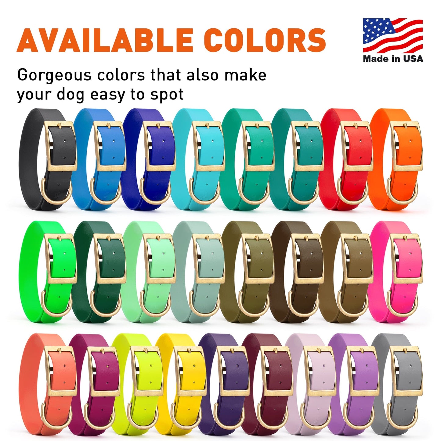 Dogline Viper Biothane Waterproof Dog Collar - Brass Hardware - Wide - Size L (16" - 20")