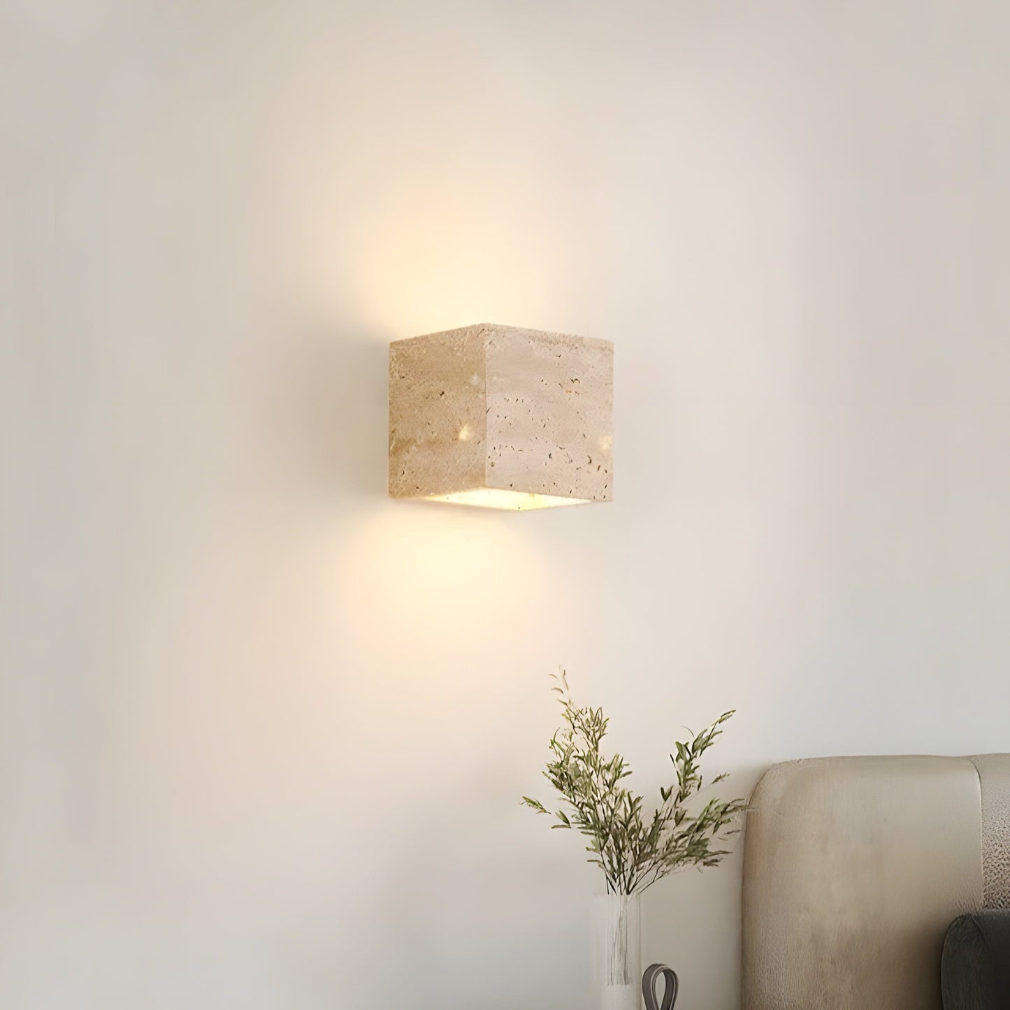 Minimalist Travertine Stone Outdoor LED Wall Light With Natural Cave Stone Shade