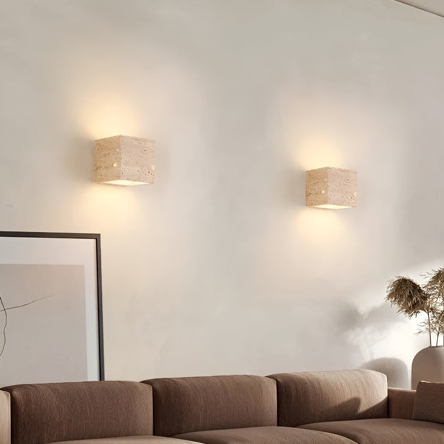 Minimalist Travertine Stone Outdoor LED Wall Light With Natural Cave Stone Shade