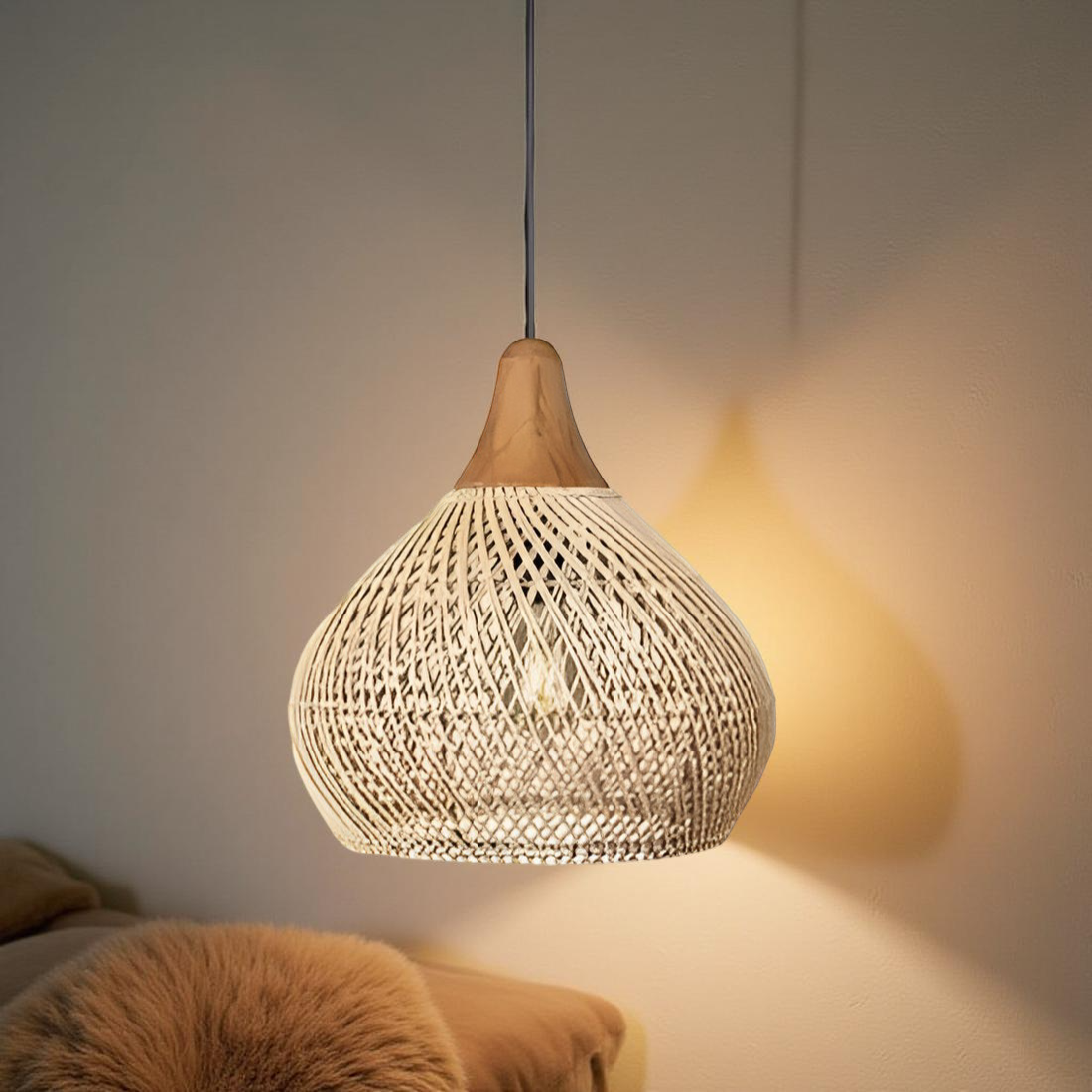 Bohemian Rattan Pendant Light With Hand-Woven Dome Shade