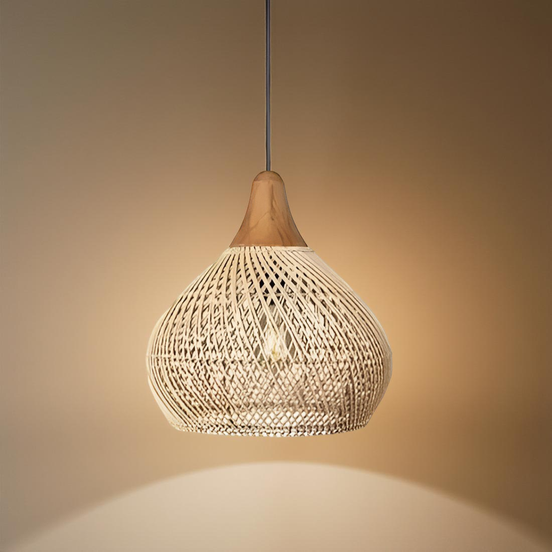 Bohemian Rattan Pendant Light With Hand-Woven Dome Shade