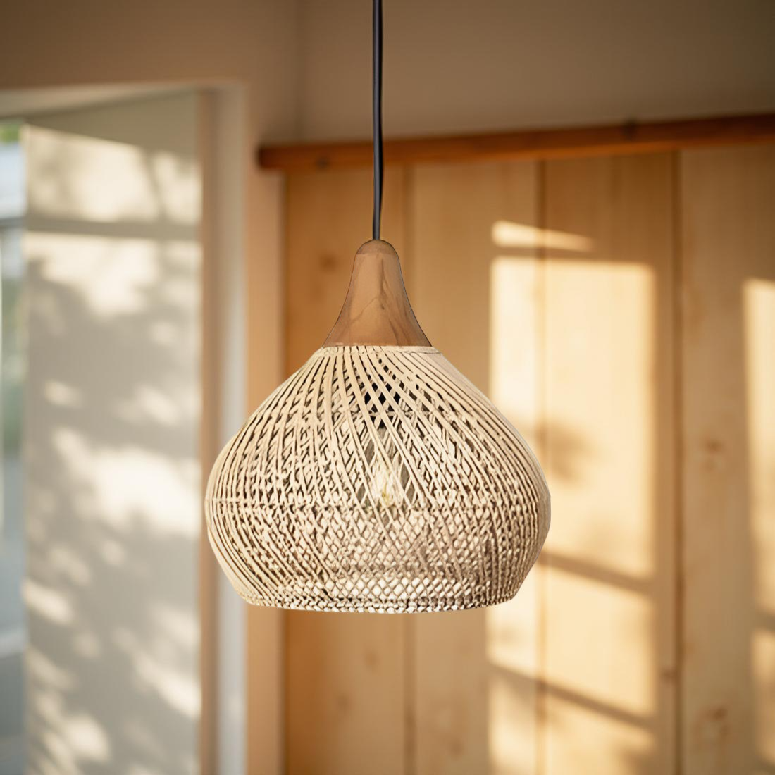 Bohemian Rattan Pendant Light With Hand-Woven Dome Shade