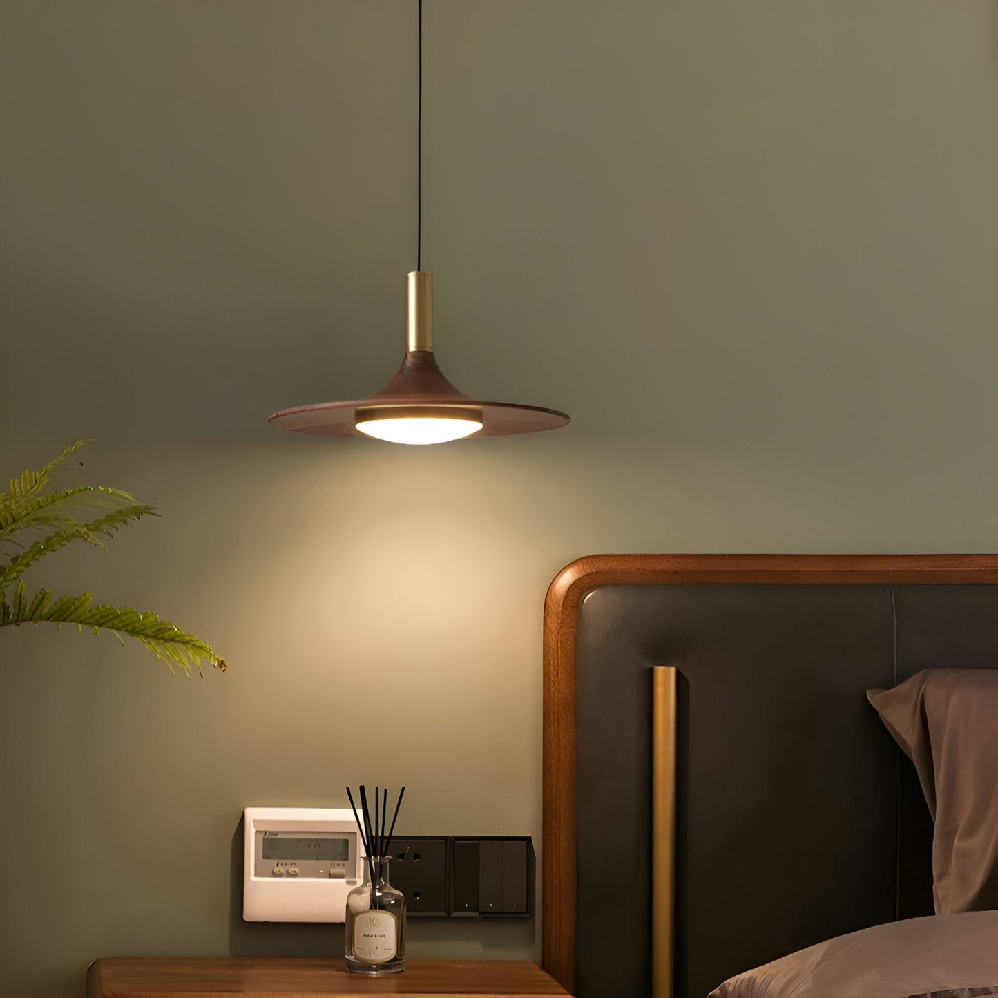 Nordic Walnut Wood Disc Pendant Light With Adjustable Cord