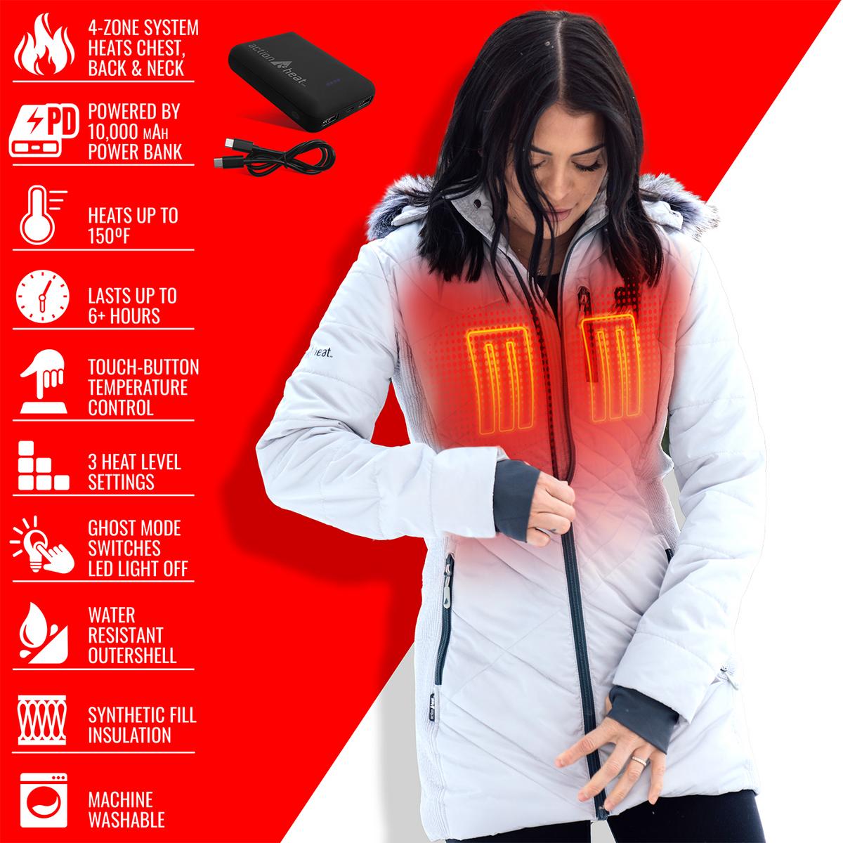 ActionHeat Green Bay Packers 5V Women's Long Puffer Battery Heated Jacket