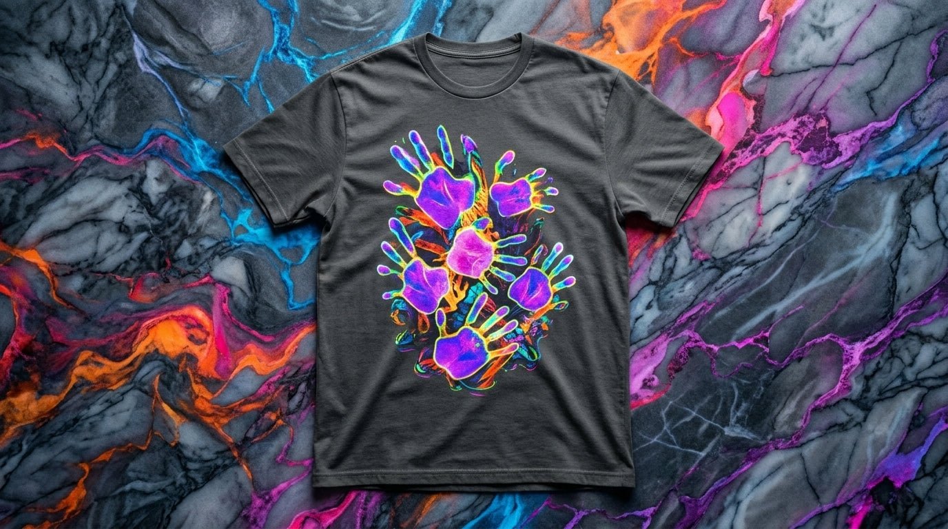 Dyles Mavis Handprint Psychedelic Neon T-Shirt for Bold Streetwear Collectors — Premium Heavyweight Cotton Original Art, Oversized Statement Tee