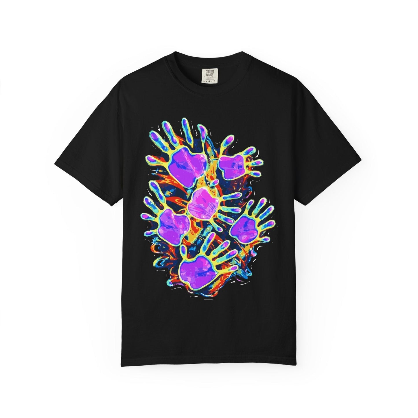 Dyles Mavis Handprint Psychedelic Neon T-Shirt for Bold Streetwear Collectors — Premium Heavyweight Cotton Original Art, Oversized Statement Tee