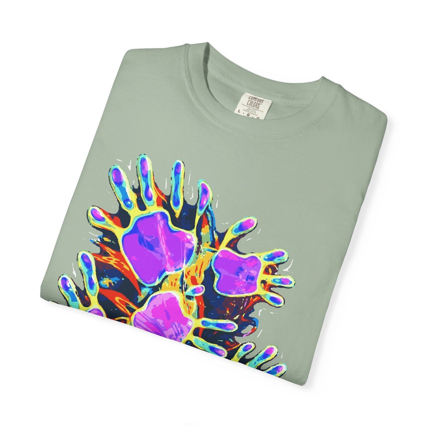 Dyles Mavis Handprint Psychedelic Neon T-Shirt for Bold Streetwear Collectors — Premium Heavyweight Cotton Original Art, Oversized Statement Tee