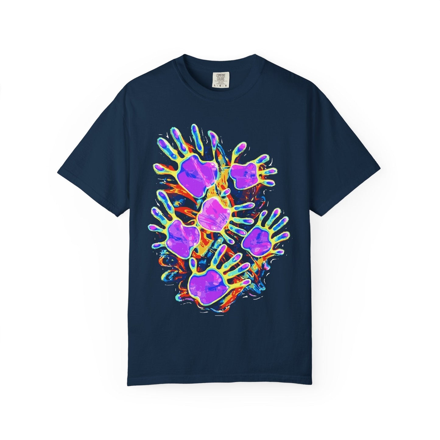Dyles Mavis Handprint Psychedelic Neon T-Shirt for Bold Streetwear Collectors — Premium Heavyweight Cotton Original Art, Oversized Statement Tee