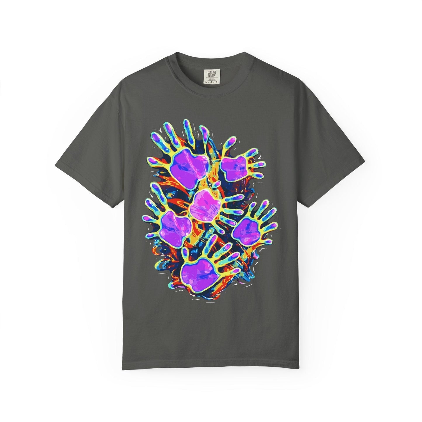 Dyles Mavis Handprint Psychedelic Neon T-Shirt for Bold Streetwear Collectors — Premium Heavyweight Cotton Original Art, Oversized Statement Tee
