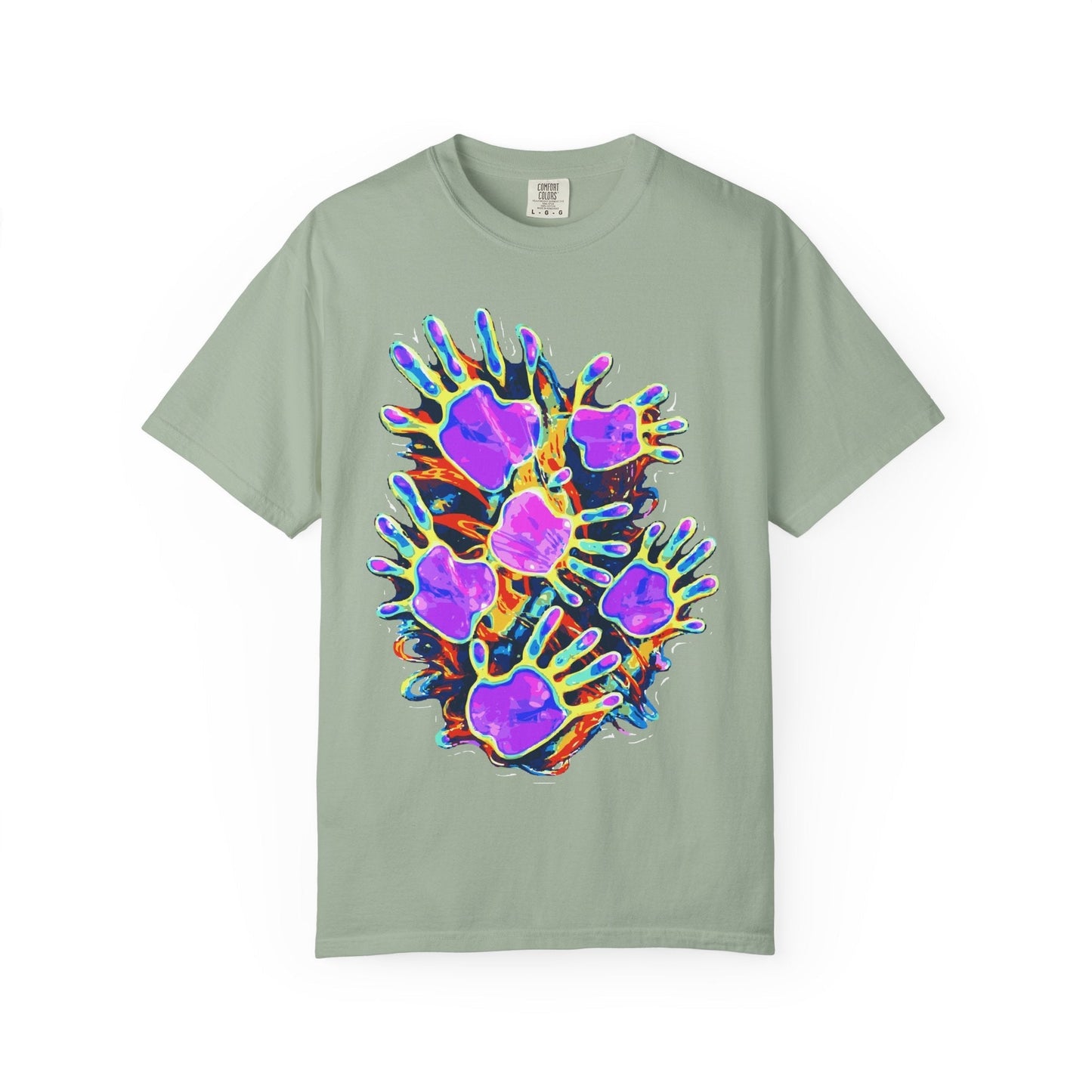 Dyles Mavis Handprint Psychedelic Neon T-Shirt for Bold Streetwear Collectors — Premium Heavyweight Cotton Original Art, Oversized Statement Tee