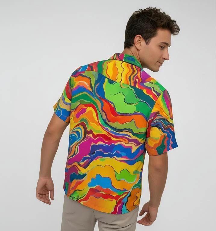Psychedelic Swirl Camp Shirt - Vibrant Maximalist Hawaiian Shirt for Summer Festivals