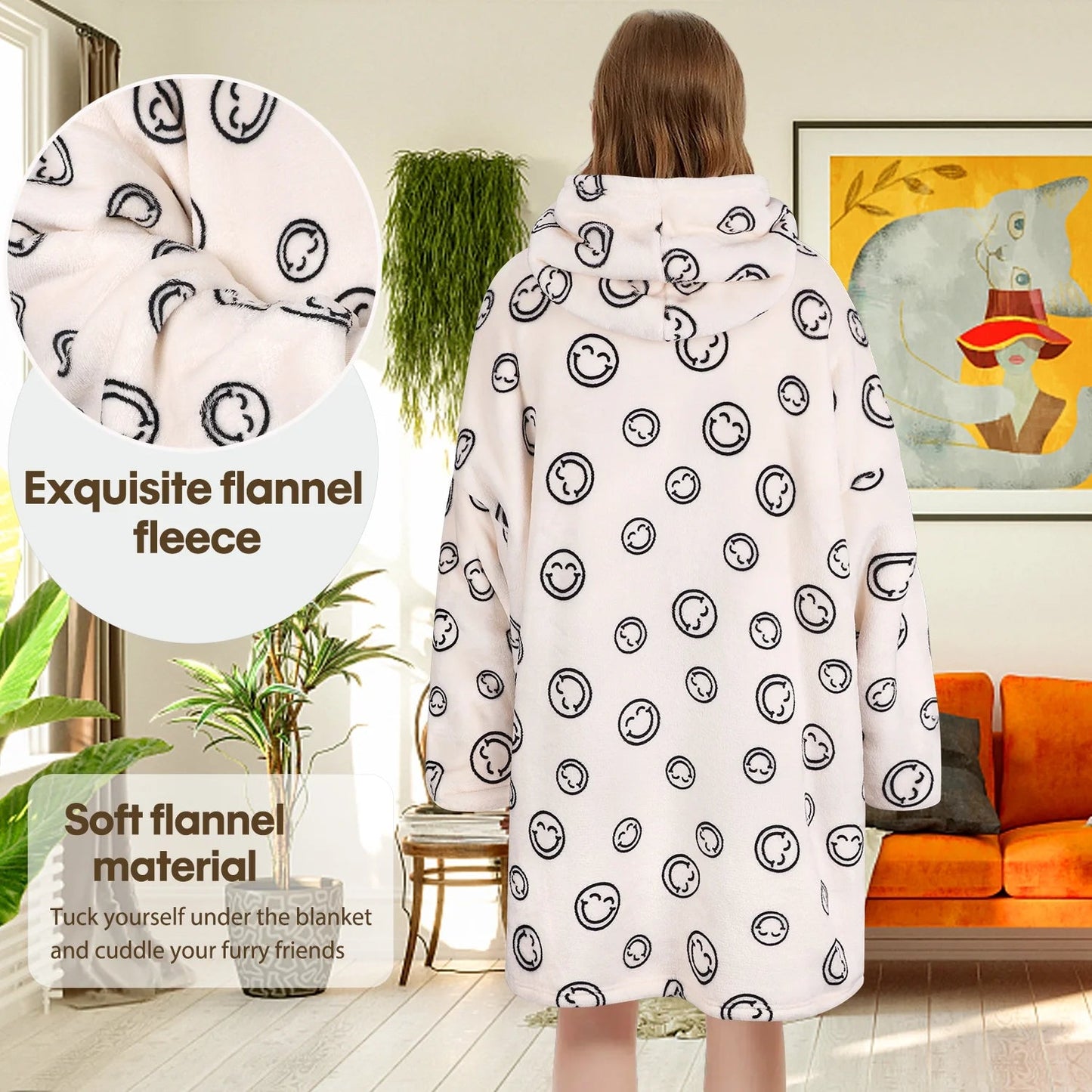 Smile Plush Hoodie Blanket