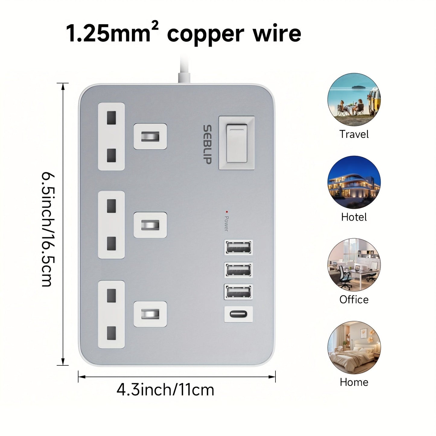 7in1 Flat Plug Power Strip- HMT17PP